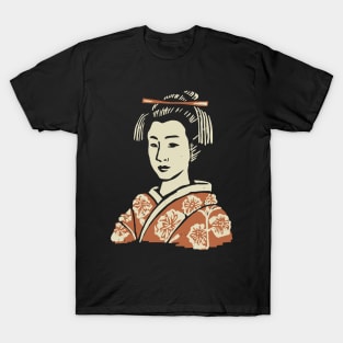 Japanese Geisha Linocut Print T-Shirt